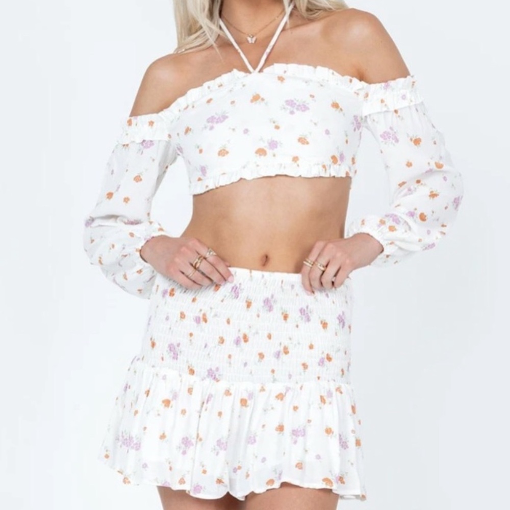SET! Princess Polly White Floral Crop Top and Skirt Set